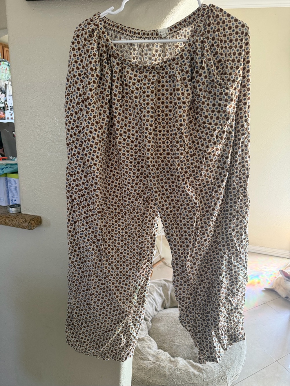 aerie Floral Dot Wide-Leg pants — Cream & Brown
